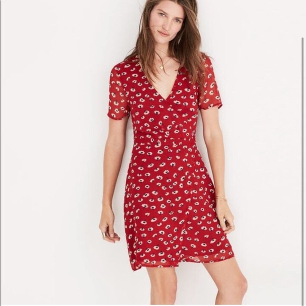 Madewell Red Daisy Wrap Look Dress